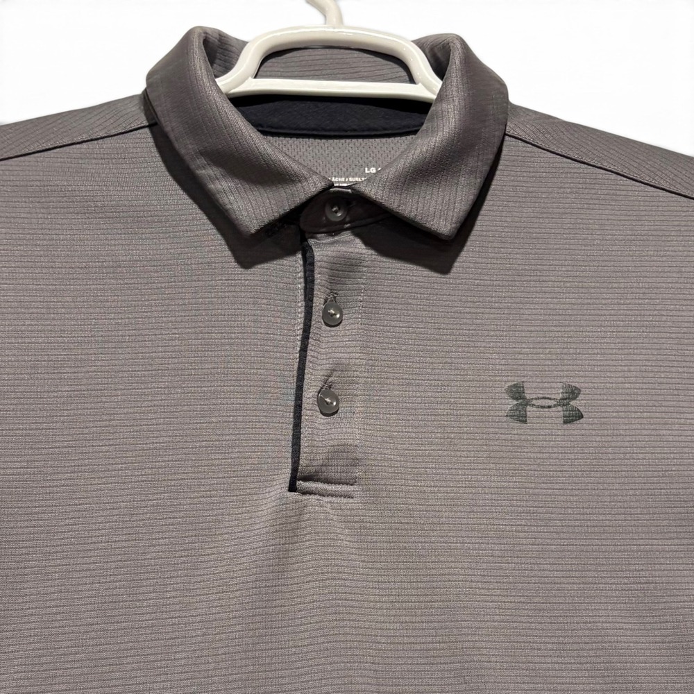 Under Armour Mens Loose Fit Performance Polo Shirt Gray Textured Short Sleeve LG
